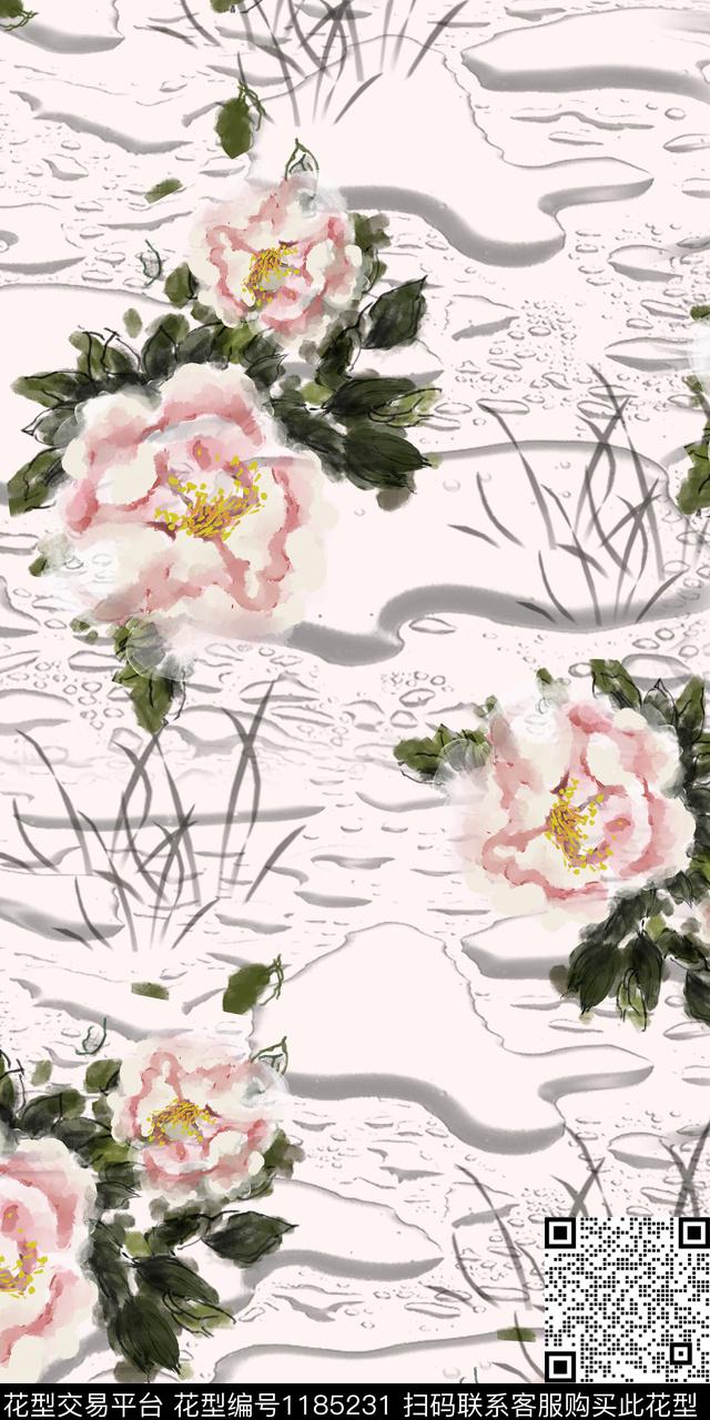 女装花卉水墨风数码印花华亿平台下载（图片编号: 1185231） - 瓦栏（Walan）
