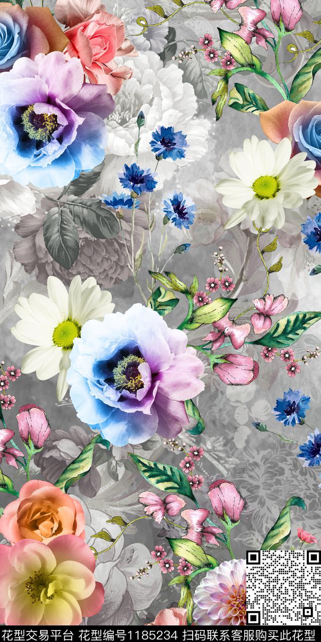 数码华亿平台女装花卉数码印花华亿平台下载（图片编号: 1185234） - 瓦栏（Walan）