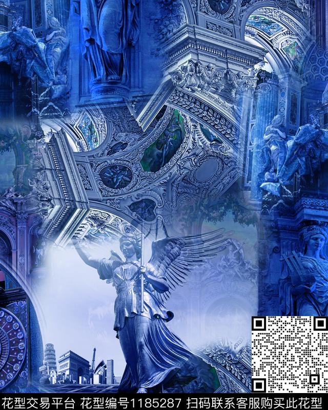 抽象男装自由女神欧洲建筑数码印花华亿平台下载（图片编号: 1185287） - 瓦栏（Walan）