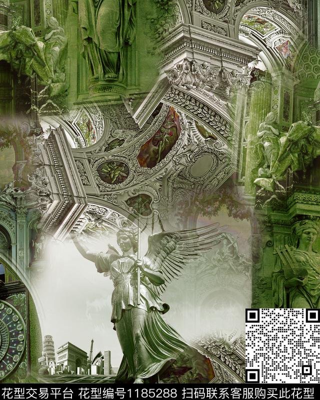 抽象男装自由女神欧洲建筑数码印花华亿平台下载（图片编号: 1185288） - 瓦栏（Walan）