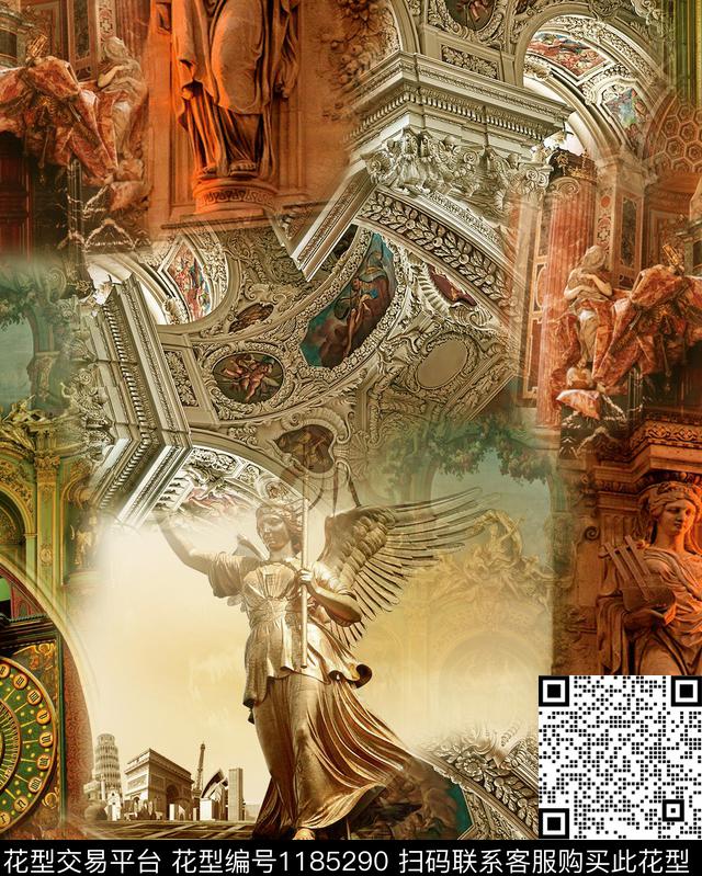 抽象男装自由女神欧洲建筑数码印花华亿平台下载（图片编号: 1185290） - 瓦栏（Walan）