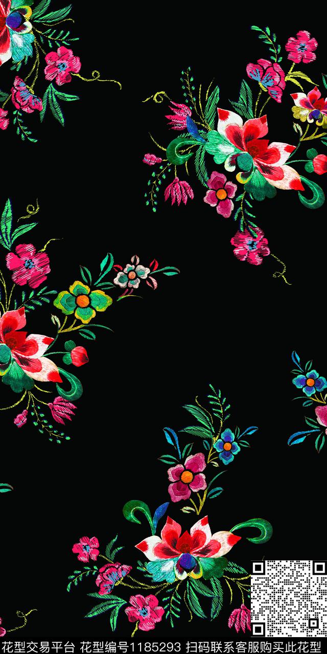 民族风绣花华亿平台群花数码印花华亿平台下载（图片编号: 1185293） - 瓦栏（Walan）