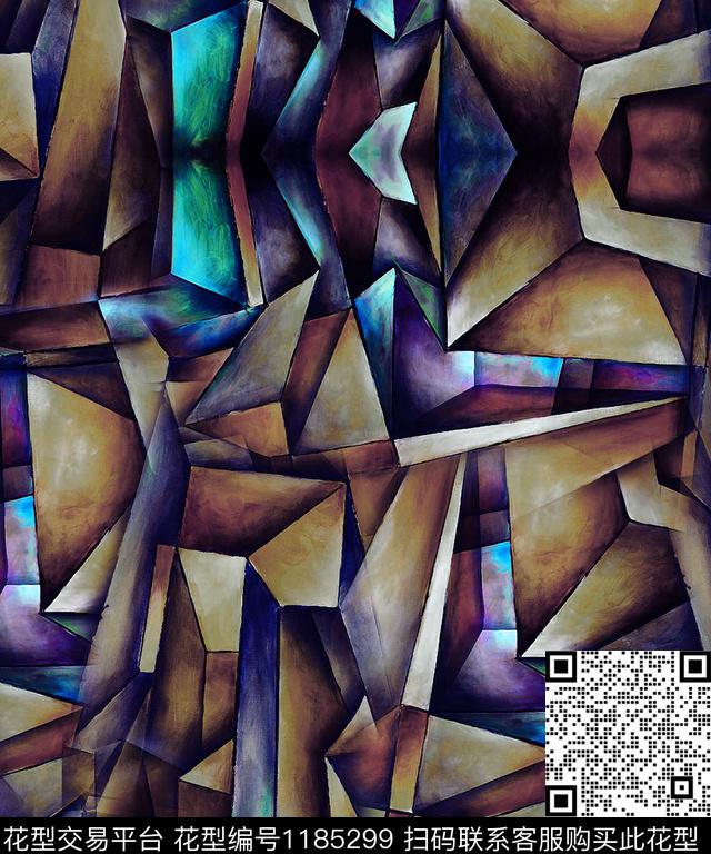 几何抽象混合拼接数码印花华亿平台下载（图片编号: 1185299） - 瓦栏（Walan）