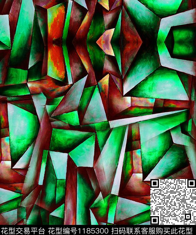 几何抽象混合拼接数码印花华亿平台下载（图片编号: 1185300） - 瓦栏（Walan）