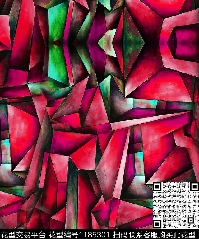 几何抽象混合拼接数码印花华亿平台下载（图片编号: 1185301） - 瓦栏（Walan）