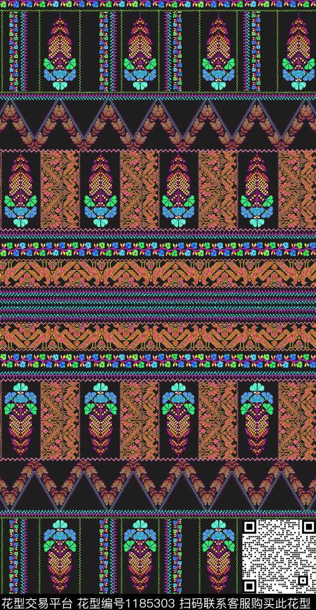 丝巾定位花几何民族风数码印花华亿平台下载（图片编号: 1185303） - 瓦栏（Walan）
