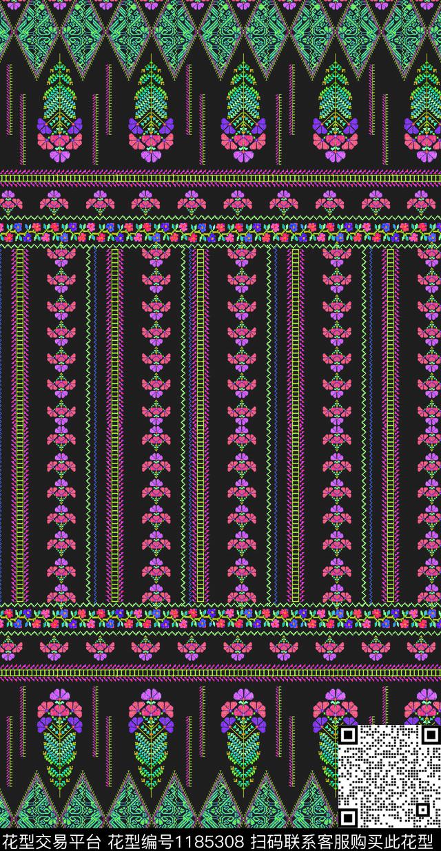 丝巾定位花几何民族风数码印花华亿平台下载（图片编号: 1185308） - 瓦栏（Walan）