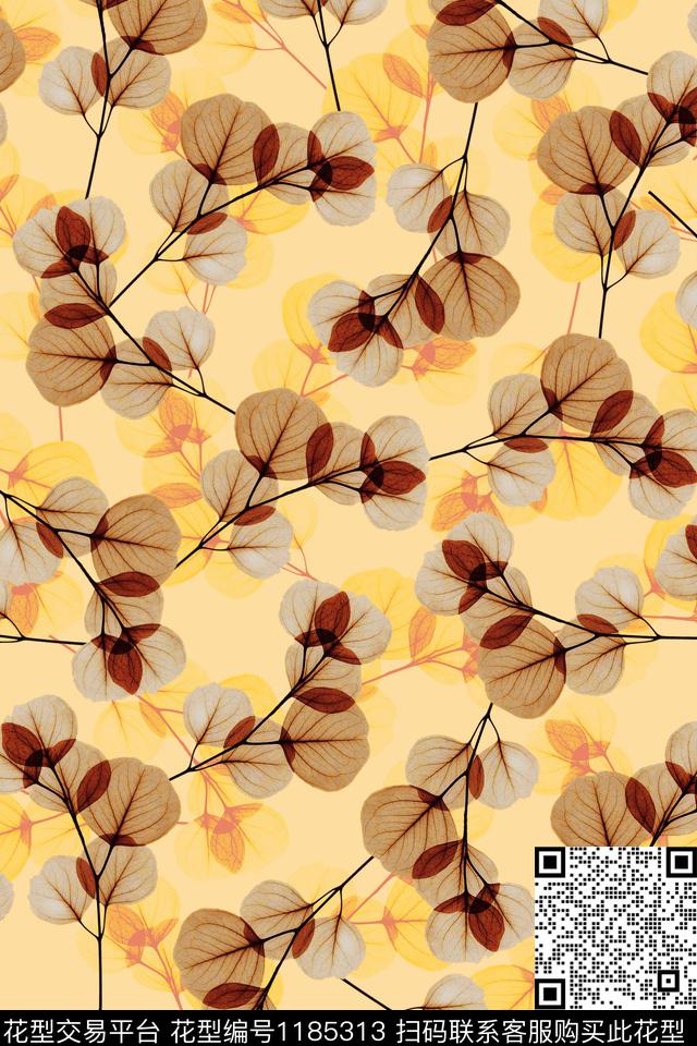 春夏华亿平台抽象绿植树叶数码印花华亿平台下载（图片编号: 1185313） - 瓦栏（Walan）