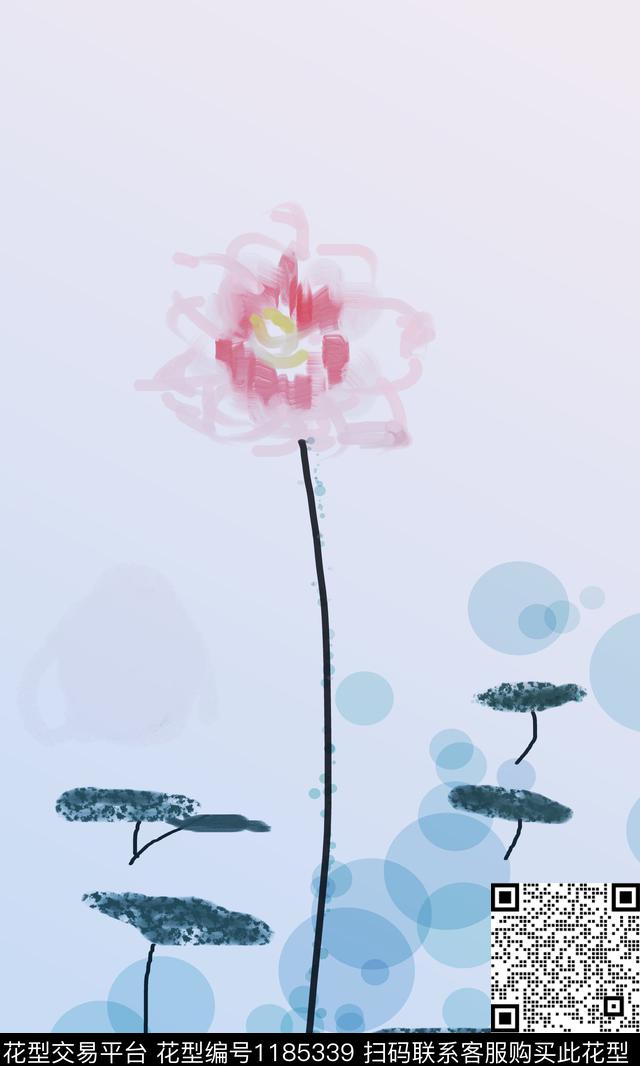 手绘花卉定位花数码印花华亿平台下载（图片编号: 1185339） - 瓦栏（Walan）