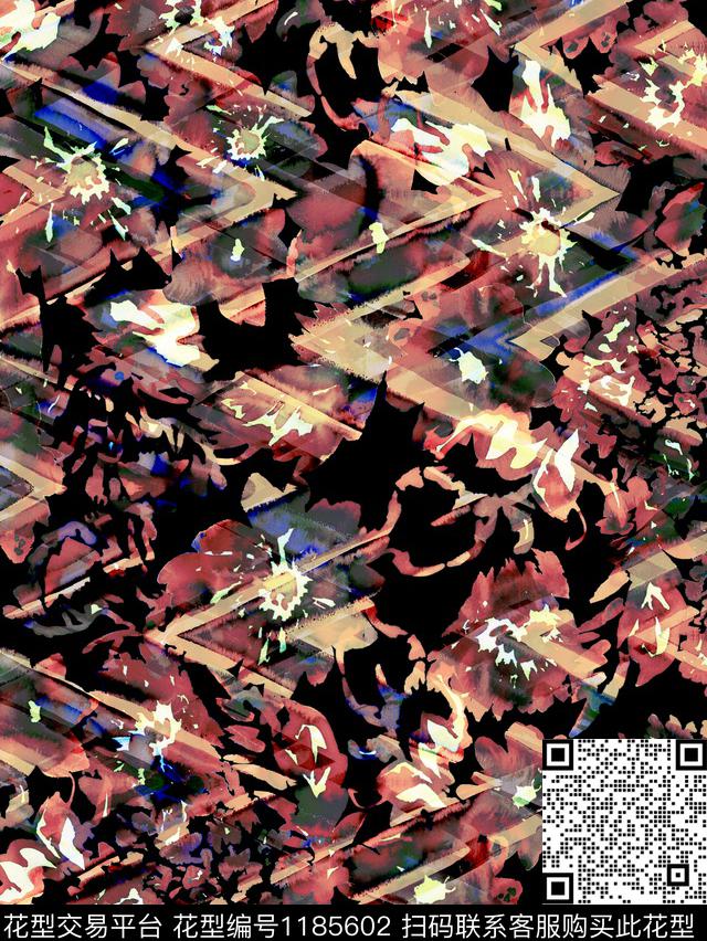 几何抽象花卉数码印花华亿平台下载（图片编号: 1185602） - 瓦栏（Walan）
