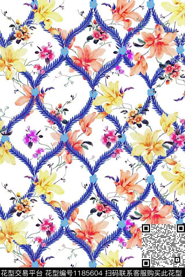 花卉大牌风印花数码印花华亿平台下载（图片编号: 1185604） - 瓦栏（Walan）