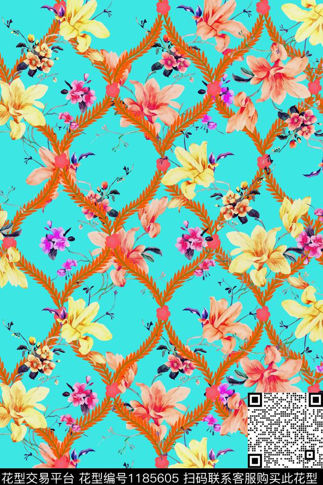 花卉大牌风印花数码印花华亿平台下载（图片编号: 1185605） - 瓦栏（Walan）