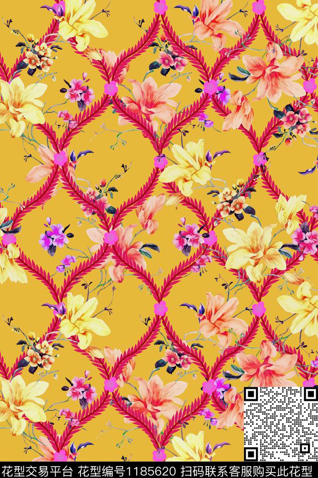 花卉大牌风印花数码印花华亿平台下载（图片编号: 1185620） - 瓦栏（Walan）