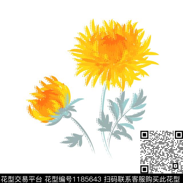 菊花手绘花卉3D立体传统印花华亿平台下载（图片编号: 1185643） - 瓦栏（Walan）