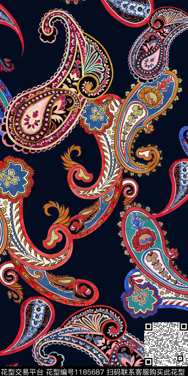 佩斯利复古民族风传统印花华亿平台下载（图片编号: 1185687） - 瓦栏（Walan）