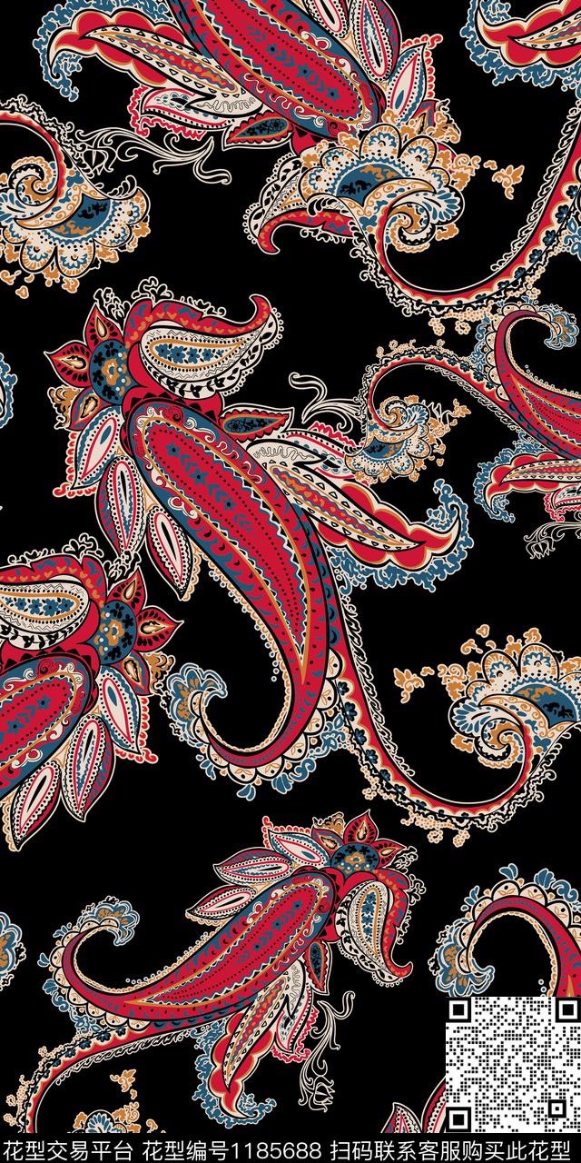 佩斯利复古民族风传统印花华亿平台下载（图片编号: 1185688） - 瓦栏（Walan）