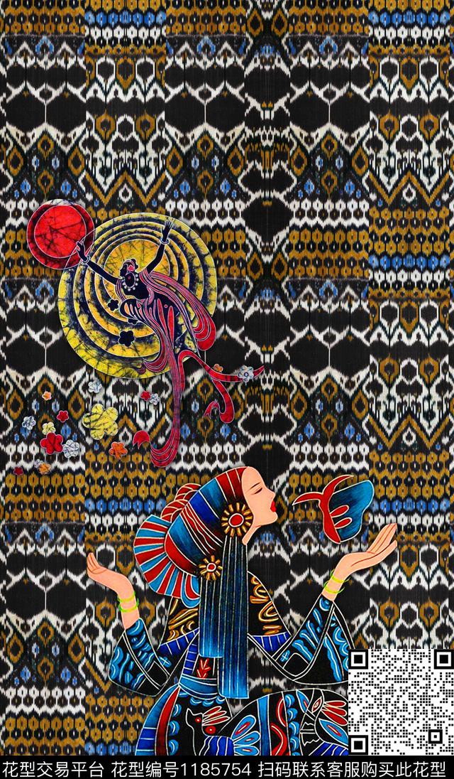 几何条纹民族风数码印花华亿平台下载（图片编号: 1185754） - 瓦栏（Walan）