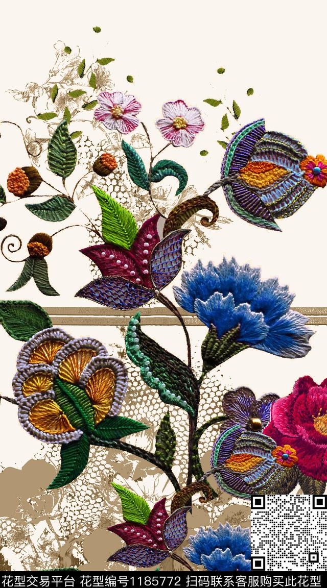 数码华亿平台抽象花卉数码印花华亿平台下载（图片编号: 1185772） - 瓦栏（Walan）