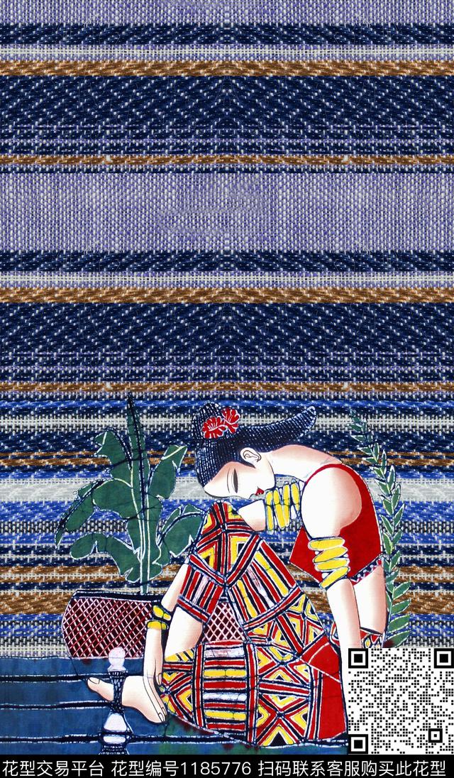 几何条纹民族风数码印花华亿平台下载（图片编号: 1185776） - 瓦栏（Walan）