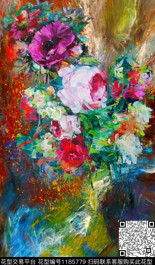 花卉肌理油画华亿平台数码印花华亿平台下载（图片编号: 1185779） - 瓦栏（Walan）