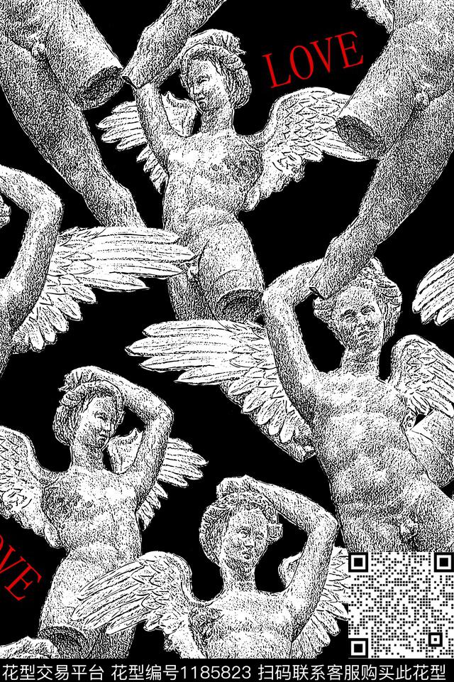 字母潮牌人物像传统印花华亿平台下载（图片编号: 1185823） - 瓦栏（Walan）