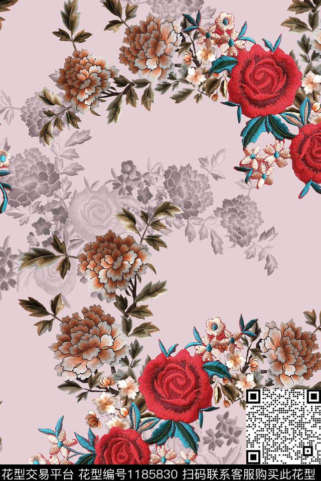 绣花华亿平台大牌风复古数码印花华亿平台下载（图片编号: 1185830） - 瓦栏（Walan）