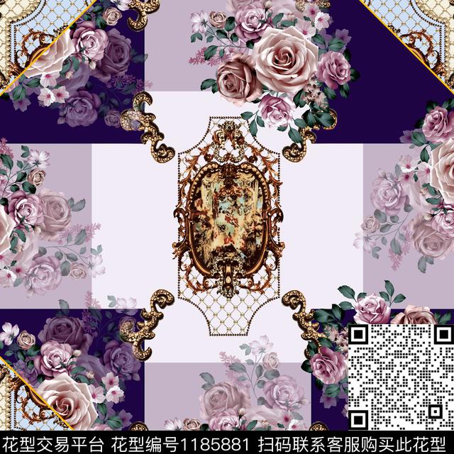 花卉小方巾欧洲数码印花华亿平台下载（图片编号: 1185881） - 瓦栏（Walan）