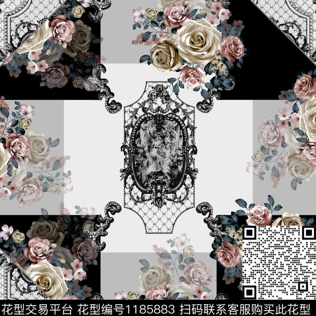 花卉小方巾欧洲数码印花华亿平台下载（图片编号: 1185883） - 瓦栏（Walan）