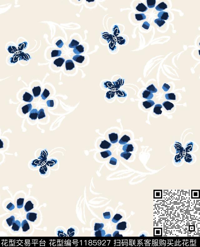 扎染华亿平台休闲清爽底花卉数码印花华亿平台下载（图片编号: 1185927） - 瓦栏（Walan）