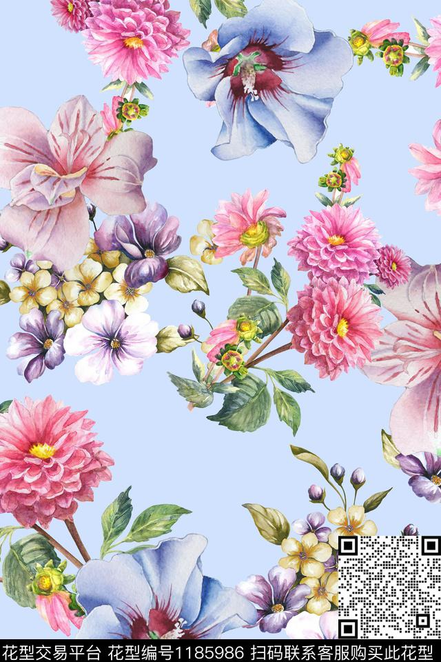 手绘花卉小碎花数码印花华亿平台下载（图片编号: 1185986） - 瓦栏（Walan）