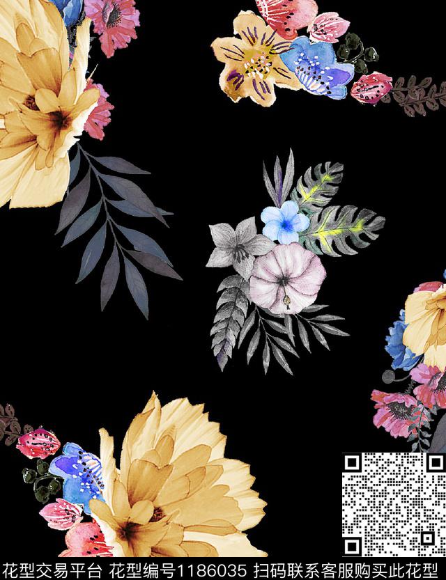 数码华亿平台清爽底花卉花卉数码印花华亿平台下载（图片编号: 1186035） - 瓦栏（Walan）