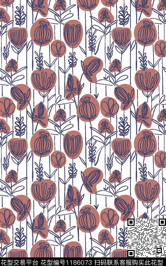 手绘花卉小清新传统印花华亿平台下载（图片编号: 1186073） - 瓦栏（Walan）