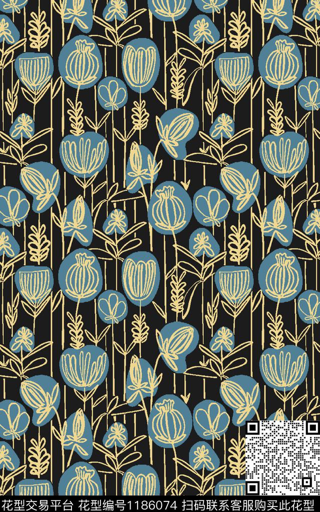 手绘花卉小清新传统印花华亿平台下载（图片编号: 1186074） - 瓦栏（Walan）