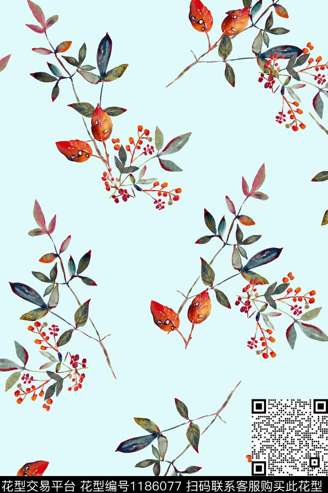 小碎花绿植树叶休闲风数码印花华亿平台下载（图片编号: 1186077） - 瓦栏（Walan）