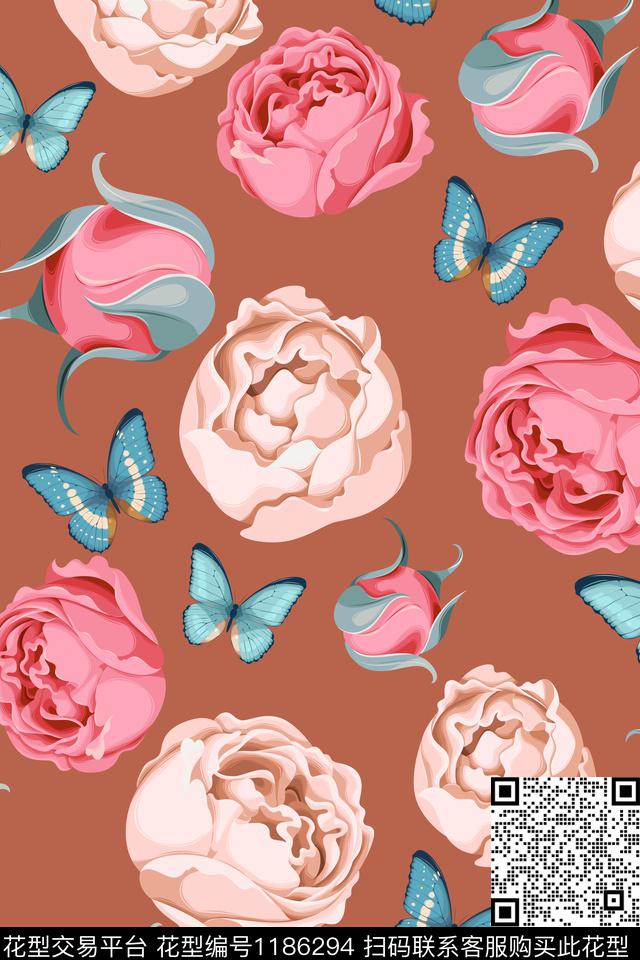 烂花华亿平台混合拼接风格化花卉数码印花华亿平台下载（图片编号: 1186294） - 瓦栏（Walan）