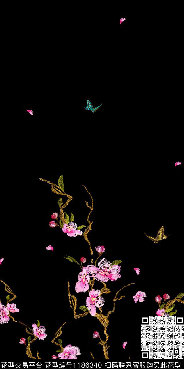 绣花华亿平台桃花花卉数码印花华亿平台下载（图片编号: 1186340） - 瓦栏（Walan）