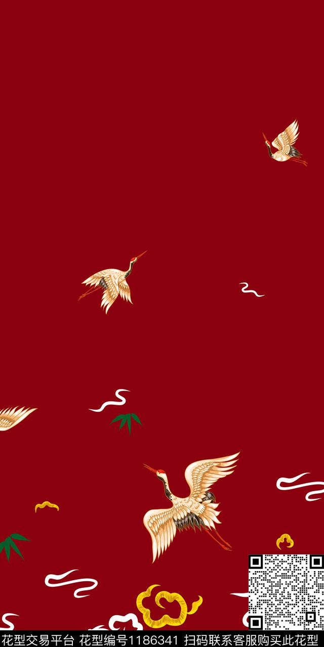 仙鹤定位花简约数码印花华亿平台下载（图片编号: 1186341） - 瓦栏（Walan）