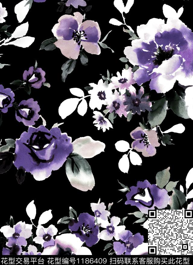 墙纸手绘花卉数码印花华亿平台下载（图片编号: 1186409） - 瓦栏（Walan）