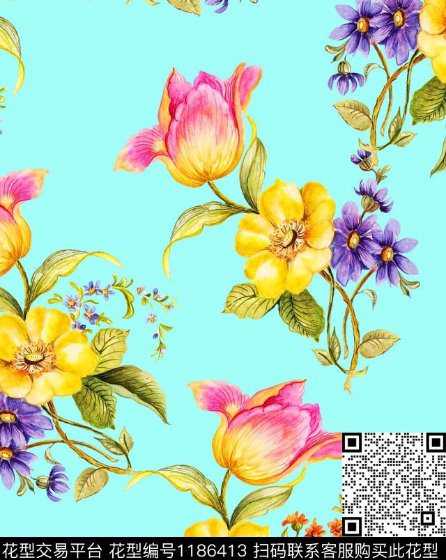 春夏华亿平台女装清爽底花卉数码印花华亿平台下载（图片编号: 1186413） - 瓦栏（Walan）