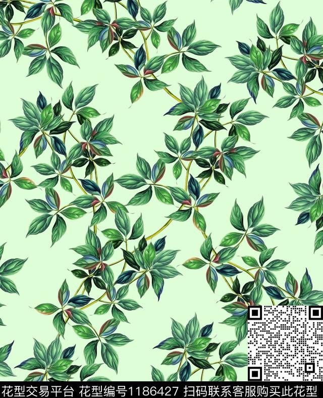 春夏华亿平台清爽底花卉植物数码印花华亿平台下载（图片编号: 1186427） - 瓦栏（Walan）