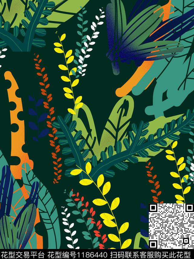 抽象花卉绿植树叶油画华亿平台传统印花华亿平台下载（图片编号: 1186440） - 瓦栏（Walan）