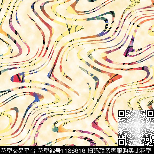 女装抽象线条数码印花华亿平台下载（图片编号: 1186616） - 瓦栏（Walan）