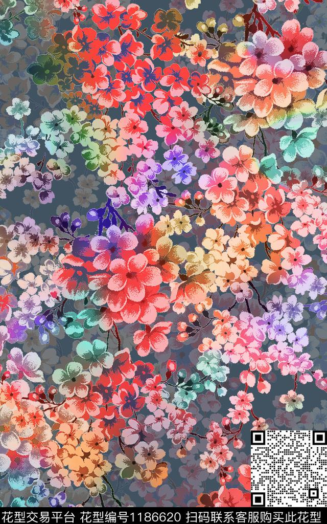 数码华亿平台花卉大牌风数码印花华亿平台下载（图片编号: 1186620） - 瓦栏（Walan）