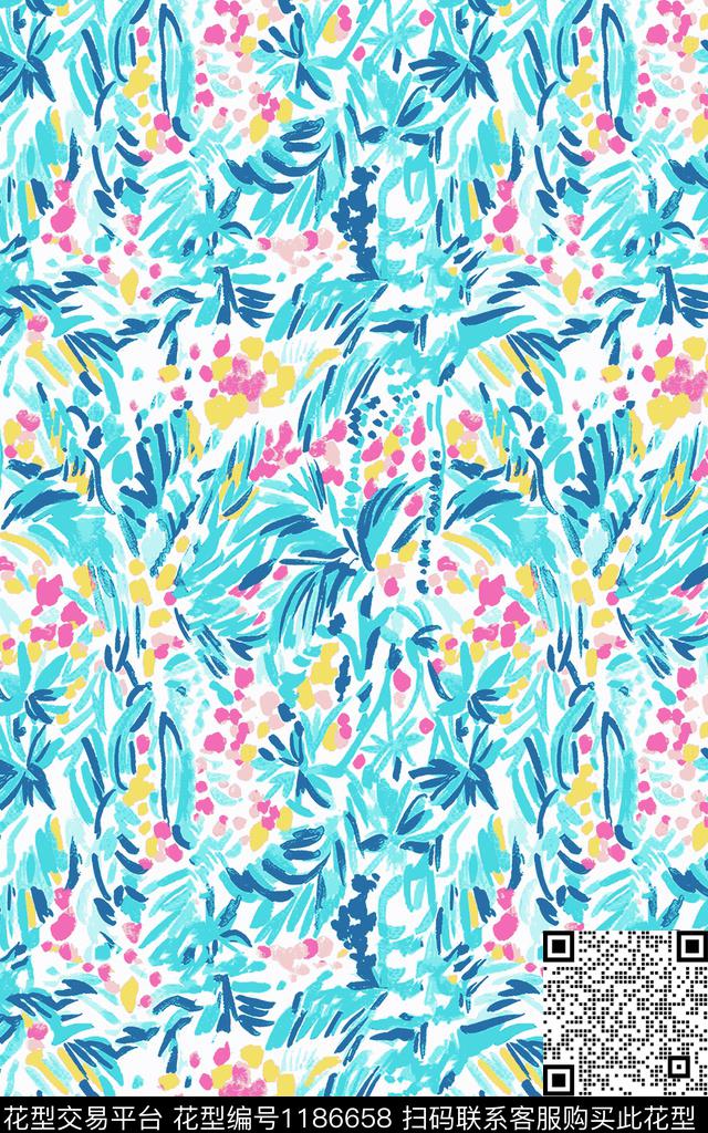 手绘花卉炫彩传统印花华亿平台下载（图片编号: 1186658） - 瓦栏（Walan）