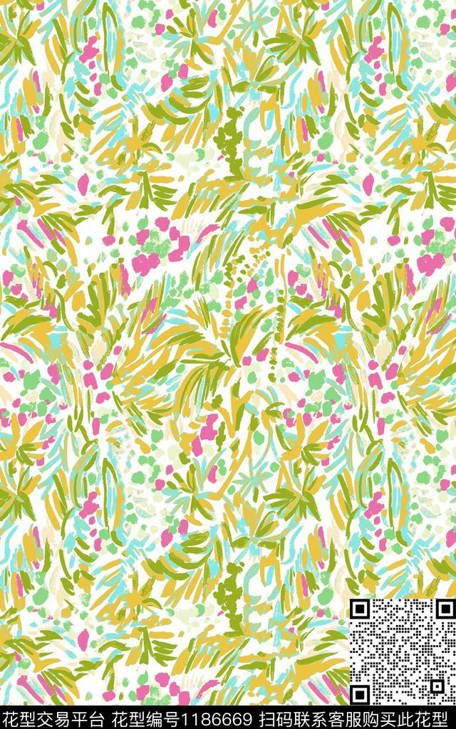手绘花卉炫彩传统印花华亿平台下载（图片编号: 1186669） - 瓦栏（Walan）