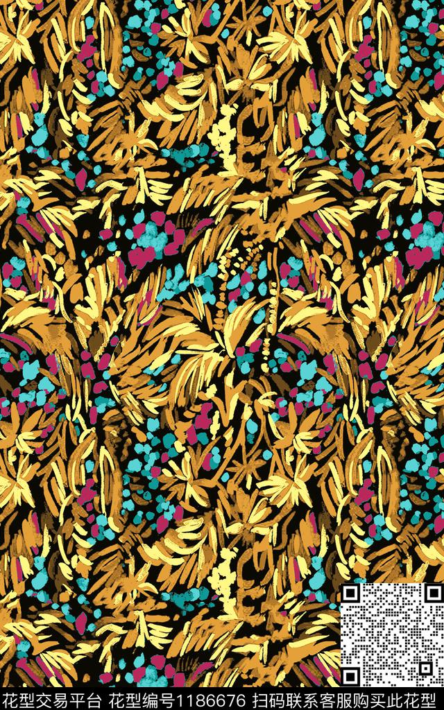 手绘花卉炫彩传统印花华亿平台下载（图片编号: 1186676） - 瓦栏（Walan）