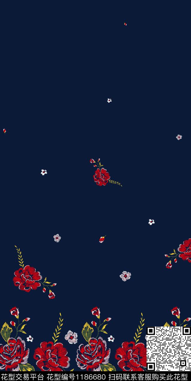 花卉定位花简约数码印花华亿平台下载（图片编号: 1186680） - 瓦栏（Walan）