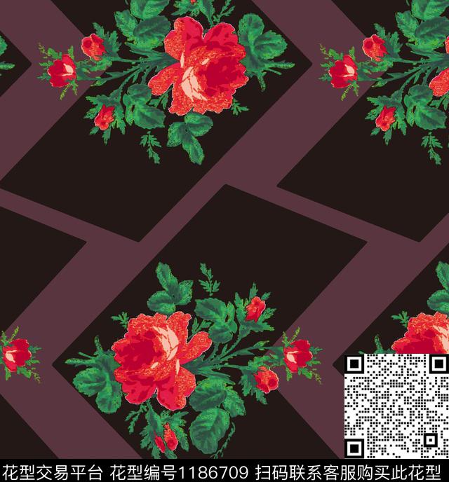 几何大牌风花卉数码印花华亿平台下载（图片编号: 1186709） - 瓦栏（Walan）