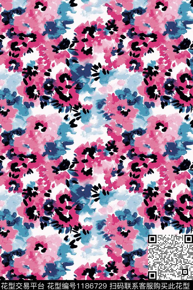 手绘花卉炫彩数码印花华亿平台下载（图片编号: 1186729） - 瓦栏（Walan）