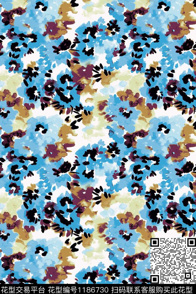 手绘花卉炫彩数码印花华亿平台下载（图片编号: 1186730） - 瓦栏（Walan）